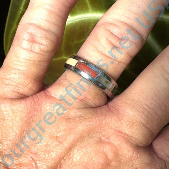 Vintage Southwestern Sterling Silver Channel Inlay Band Ring Size 7 - Picture 5 of 7